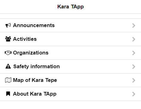 A screenshot of Kara TApp, showing the main menu